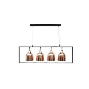 Lampara Colgante de cuatro luces color gregra con oro rosa